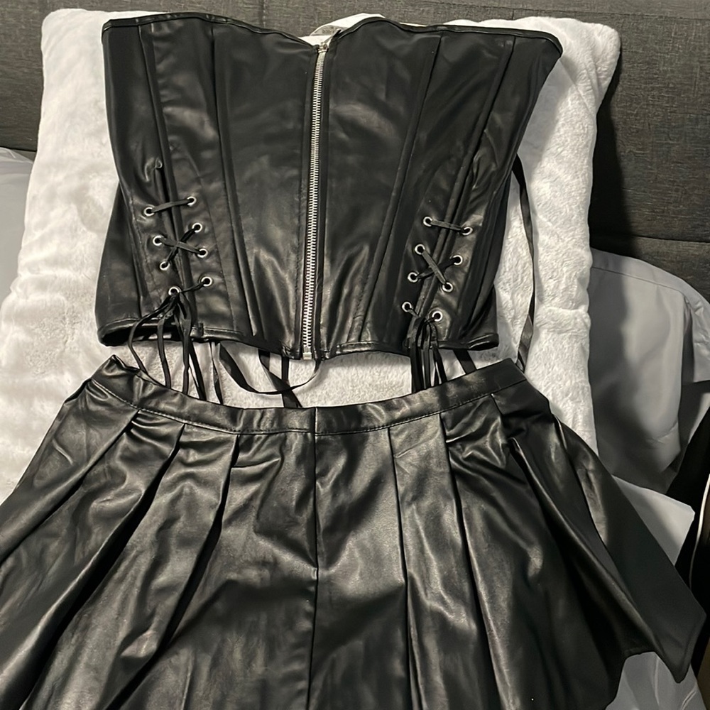 Faux leather corset and skirt set